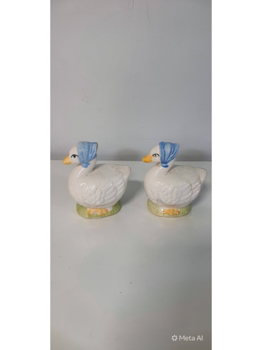 Vintage Ceramic Goose Salt & Pepper Shakers w/ Blue Bonnets -- ITEM #2299